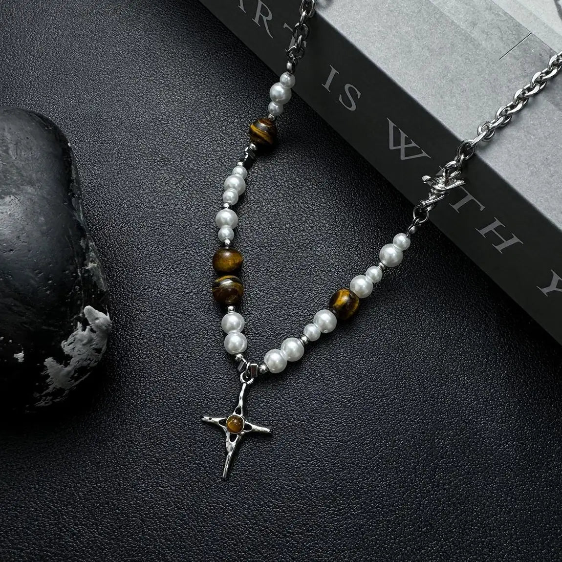 Accessories Pearl & Cat S Eye Cross Pendant Choker Necklace