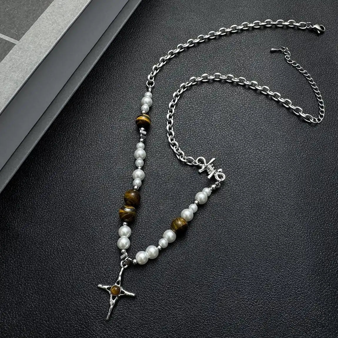 Accessories Pearl & Cat S Eye Cross Pendant Choker Necklace