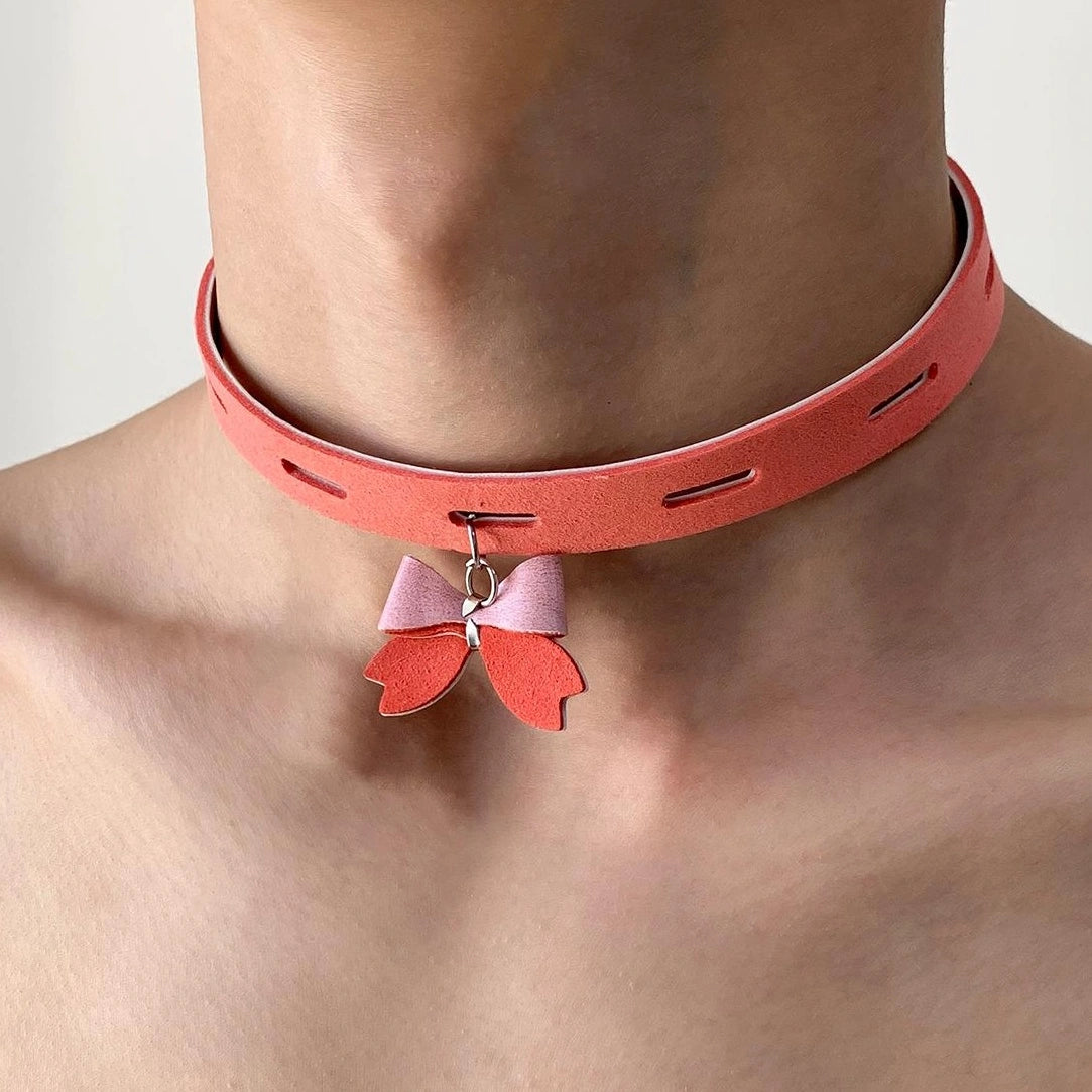 Accessories Pink Bow Choker Collar