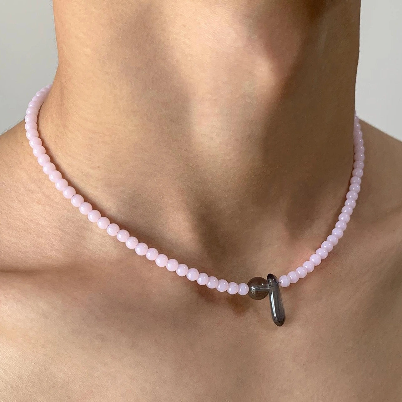 Accessories Pink Crystal Beaded Necklace With Stone Pendant