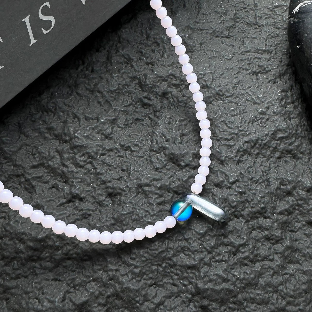 Accessories Pink Crystal Beaded Necklace With Stone Pendant