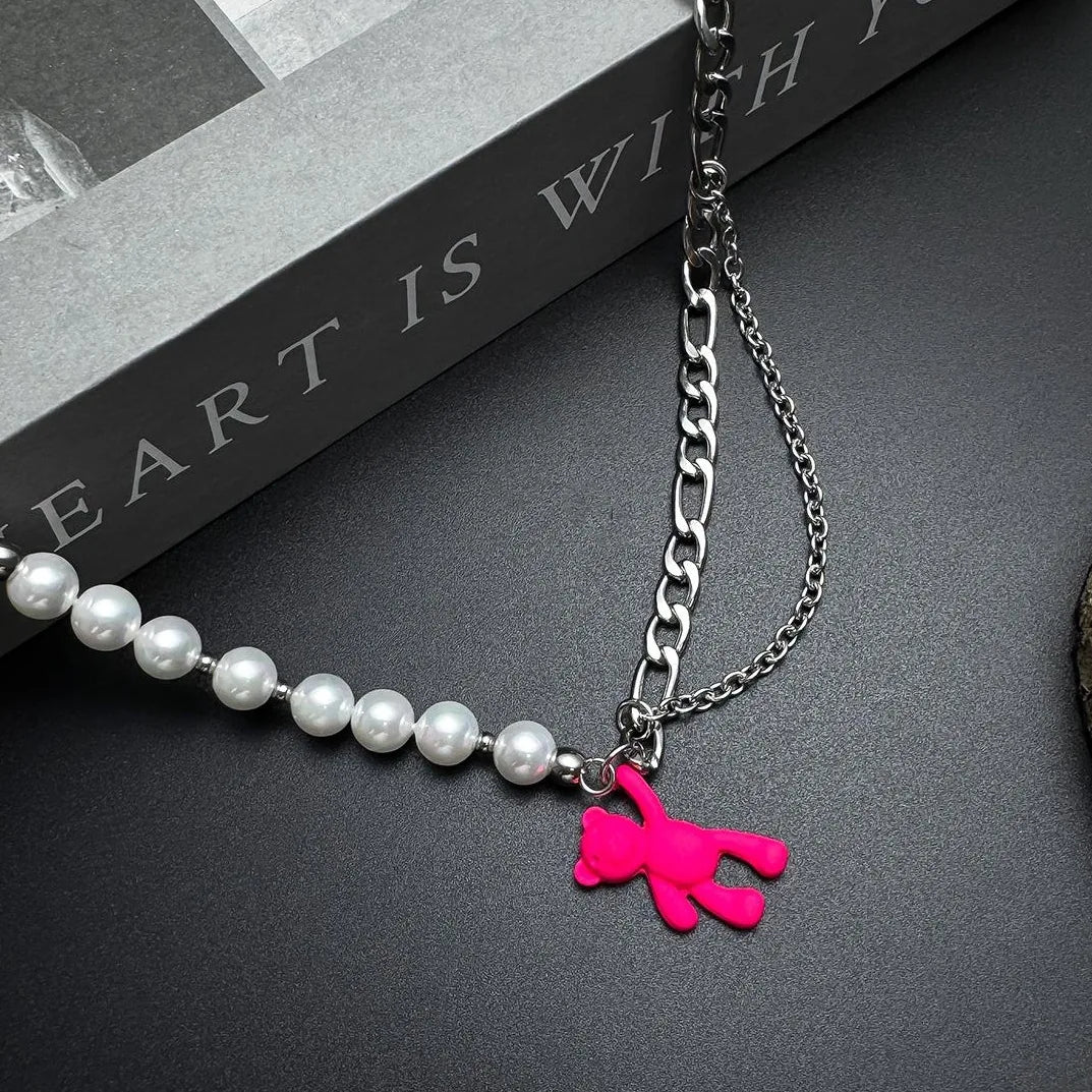 Accessories Pink Dopamine Bear Pearl Choker Necklace