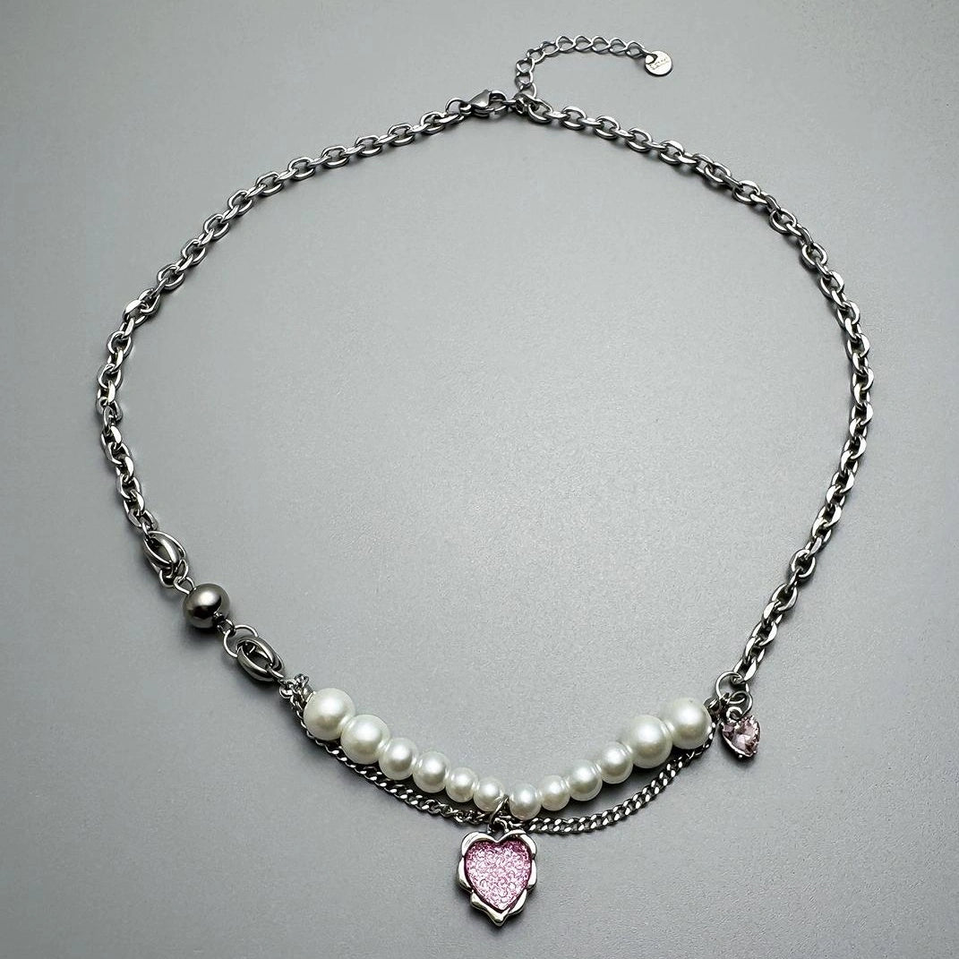 Accessories Pink Heart Pearl Pendant Necklace