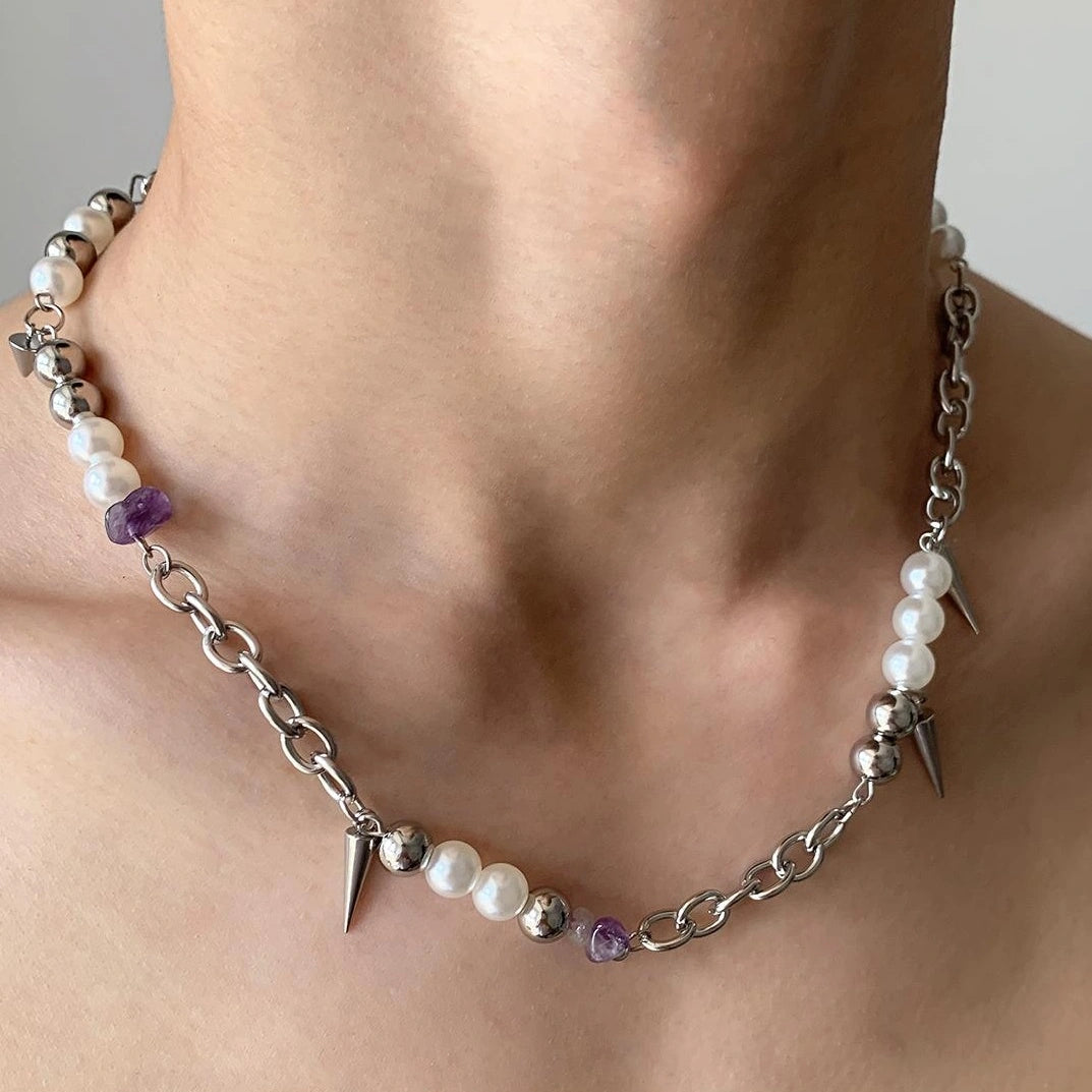 Accessories Punk Pearl Rivet Necklace