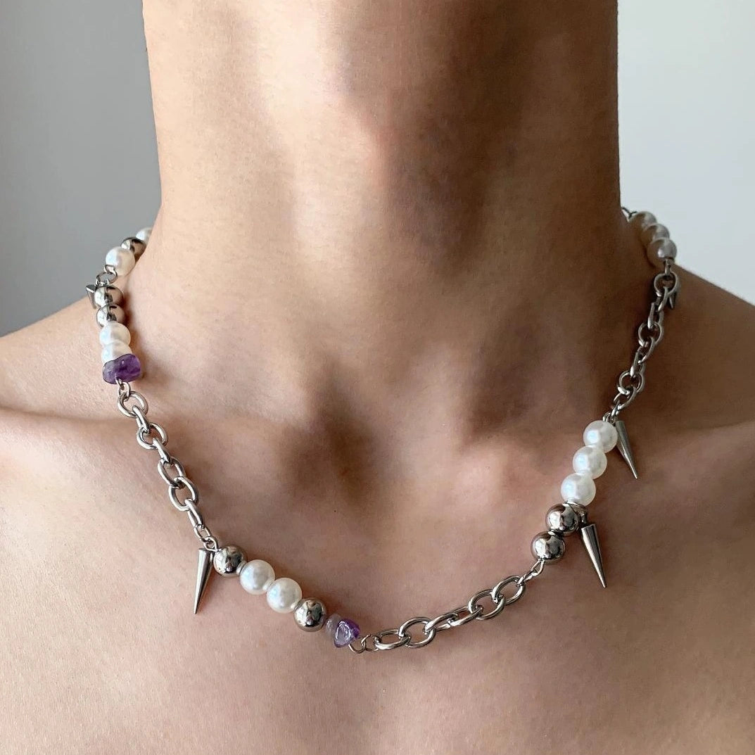 Accessories Punk Pearl Rivet Necklace
