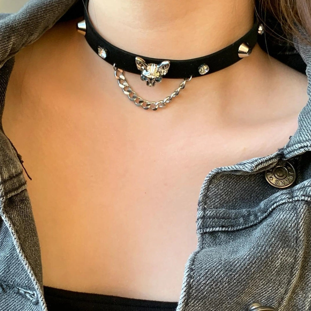 Accessories Punk Studded Leather Dog Collar Choker