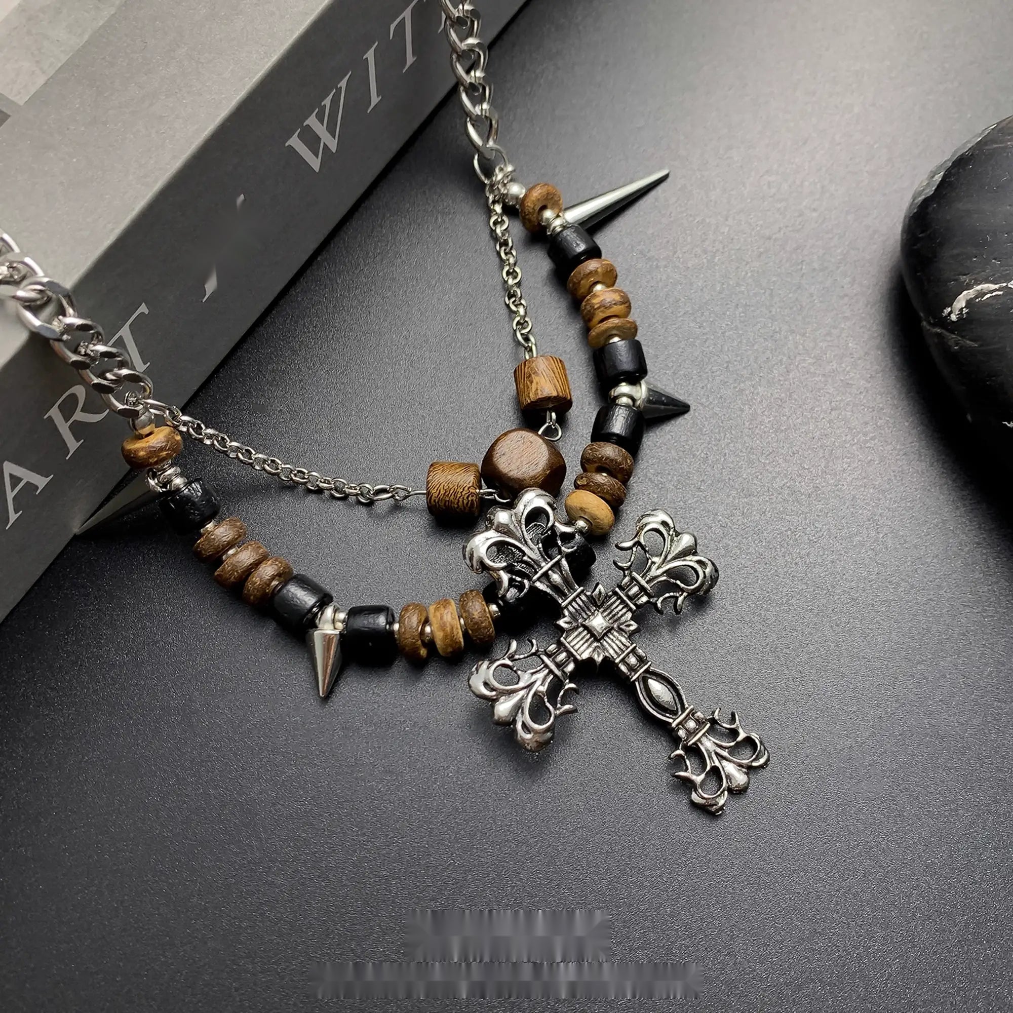Accessories_Punk_Wood_Bead_Rivet_Cross_Pendant_Necklace_MISSTT