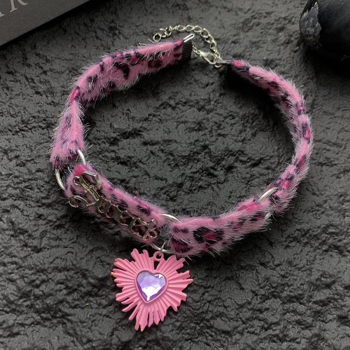 Accessories Purple Leopard Heart Choker Necklace