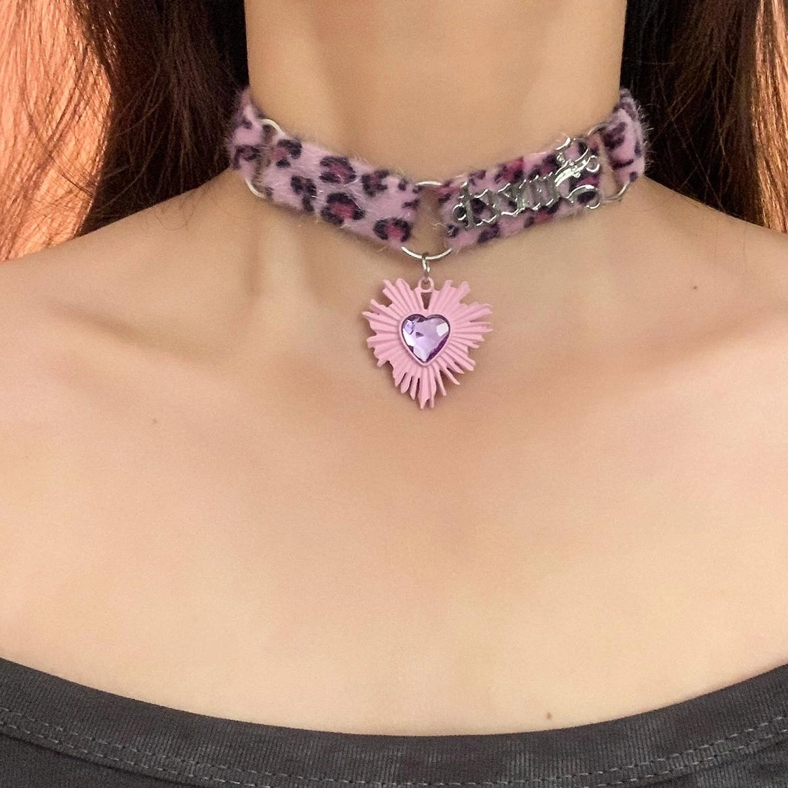 Accessories Purple Leopard Heart Choker Necklace