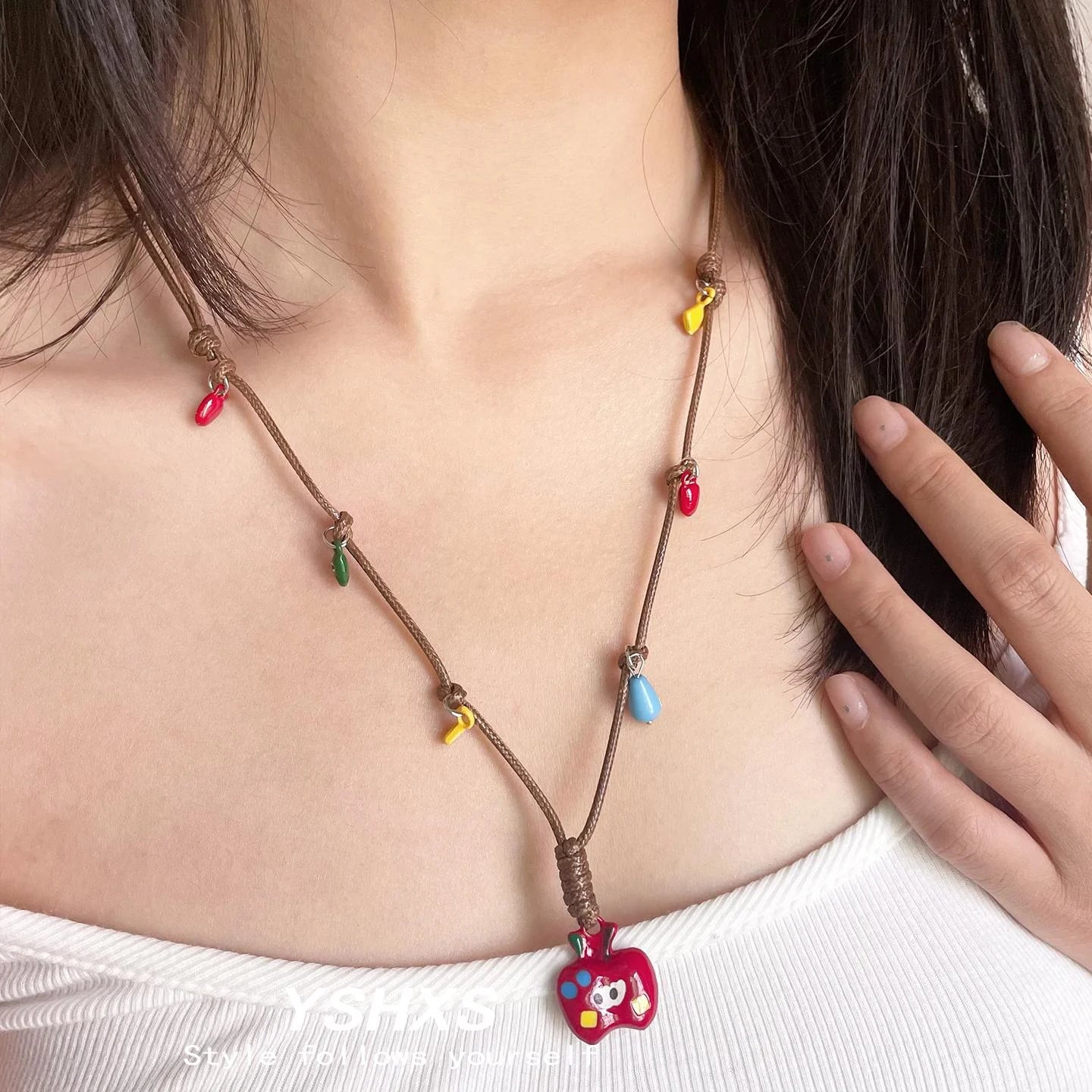 Accessories Red Apple Beaded Choker Necklace
