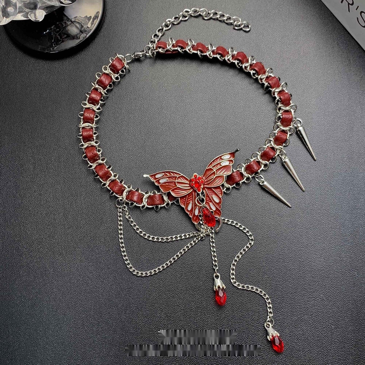 Accessories_Red_Butterfly_Studded_Chain_Leather_Choker_MISSTT