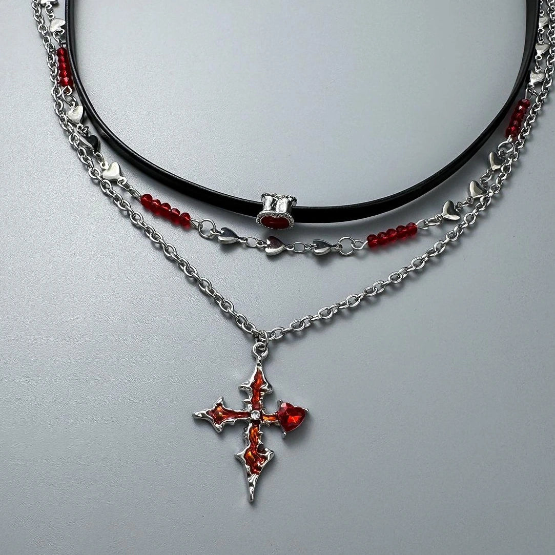 Accessories Red Cross Heart Choker Necklace