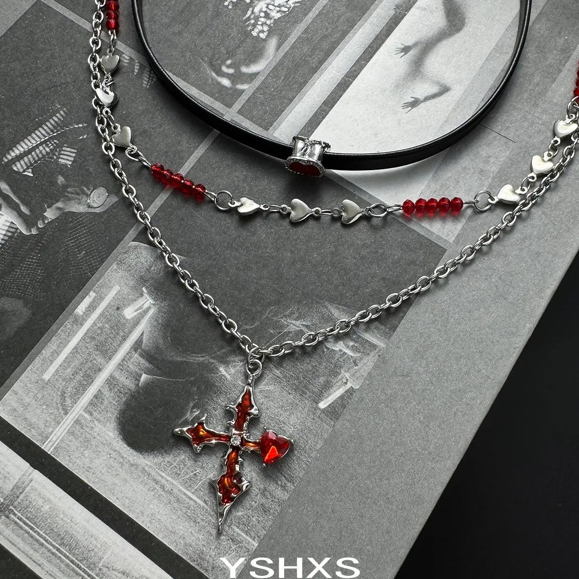 Accessories Red Cross Heart Choker Necklace