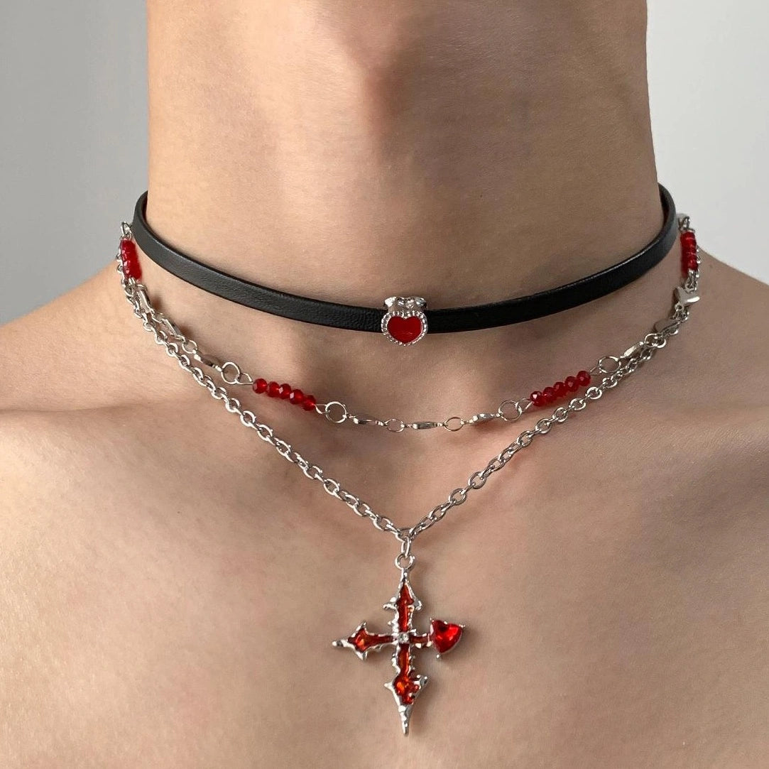 Accessories Red Cross Heart Choker Necklace