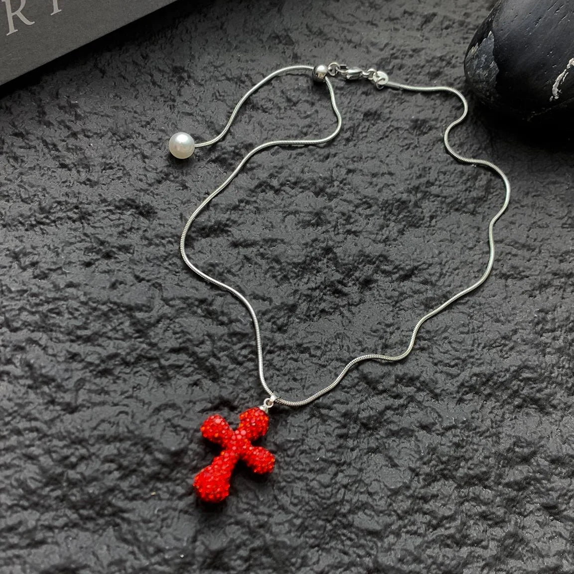 Accessories Red Cross Pendant Crystal Choker Necklace