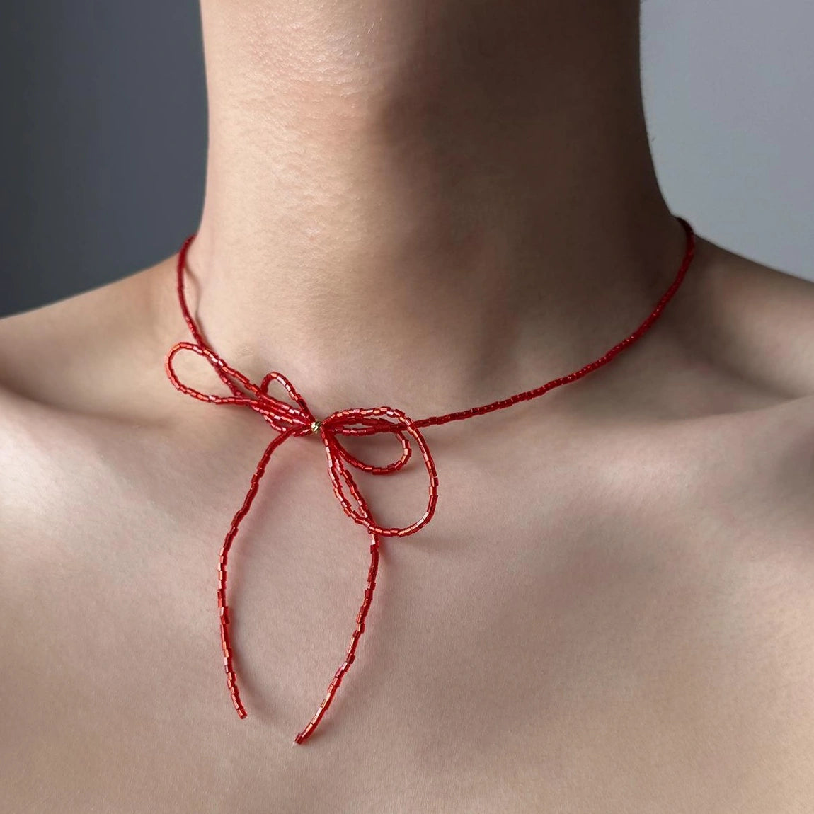 Accessories Red Crystal Bow Choker Necklace