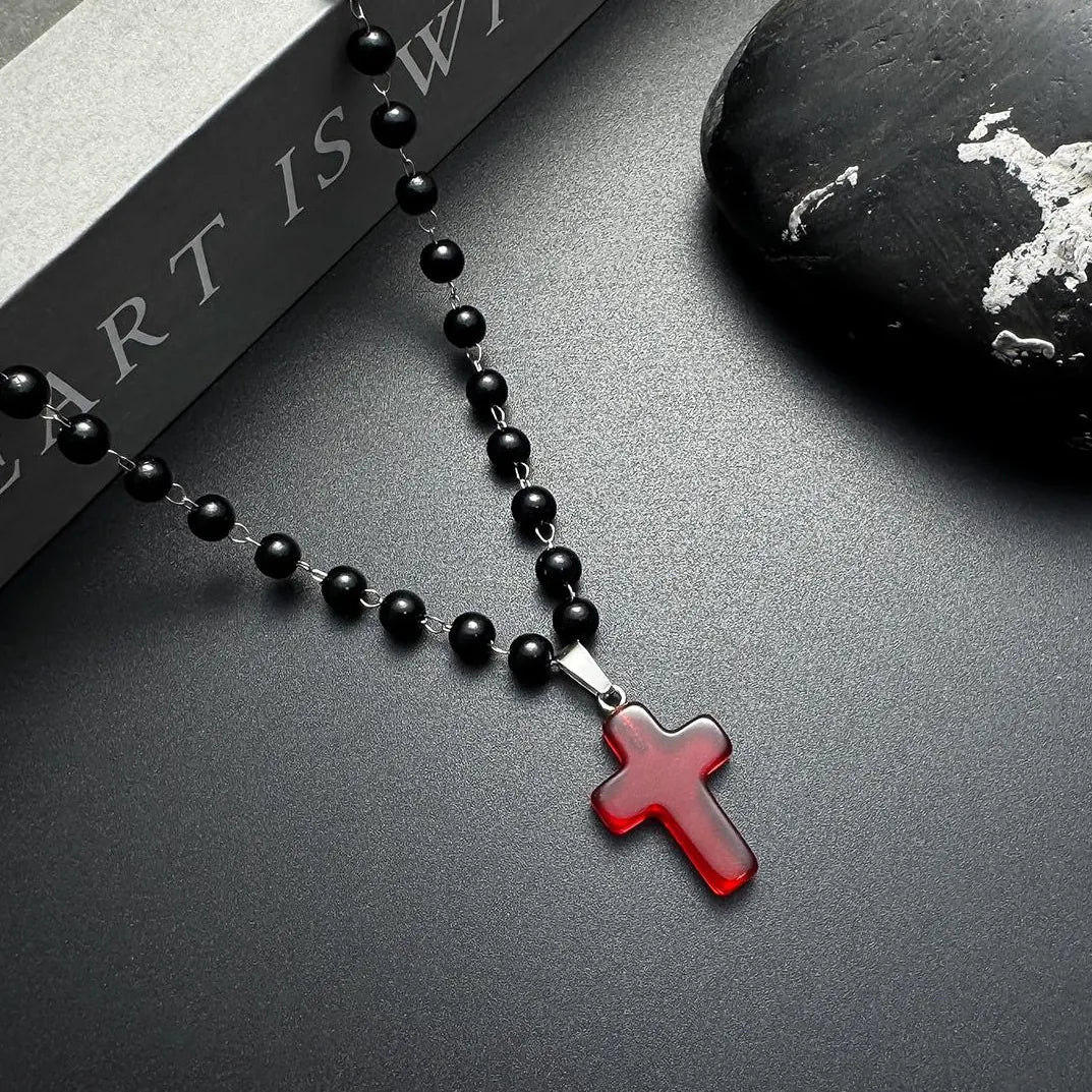 Accessories Red Crystal Cross Beaded Choker Necklace