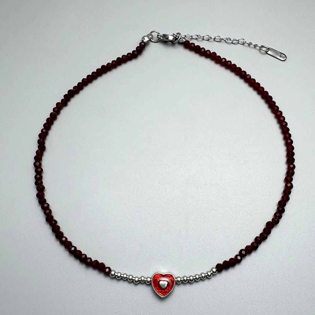 Accessories Red Crystal Heart Beaded Chain Necklace