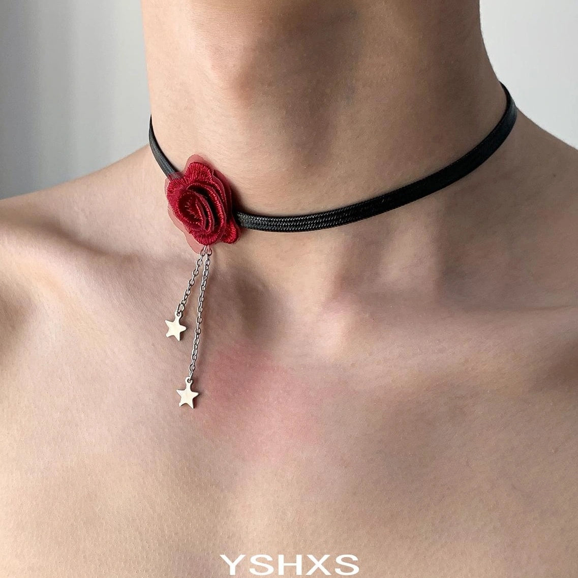 Accessories Red Flower Choker With Black Tassel