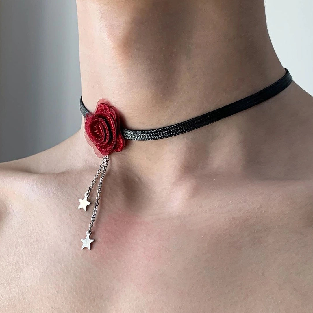 Accessories Red Flower Choker With Black Tassel