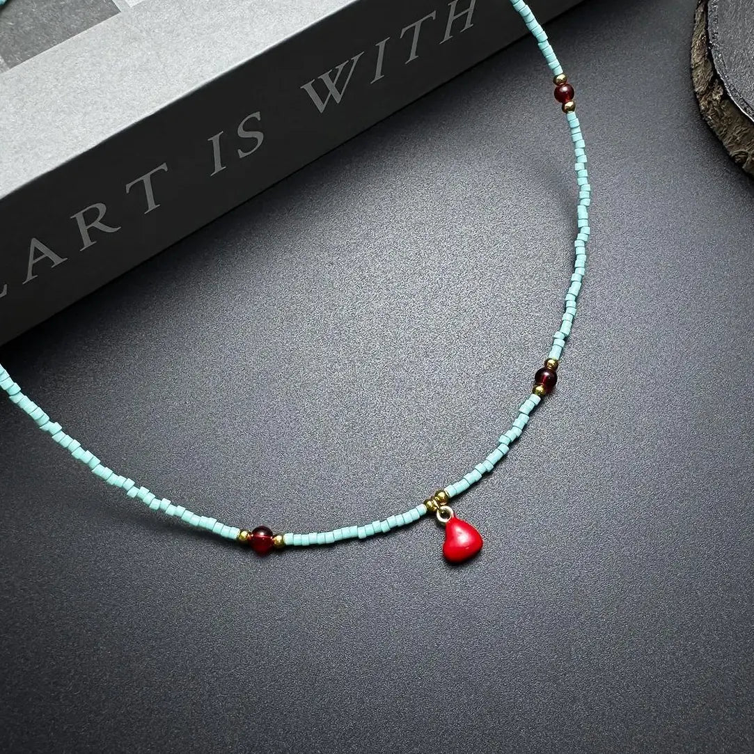 Accessories Red Heart Beaded Choker Necklace