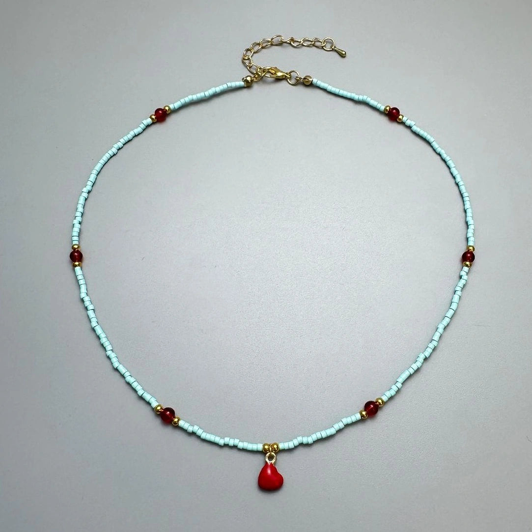 Accessories Red Heart Beaded Choker Necklace