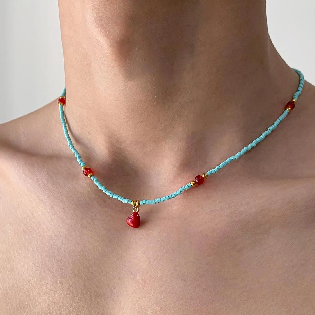 Accessories Red Heart Beaded Choker Necklace