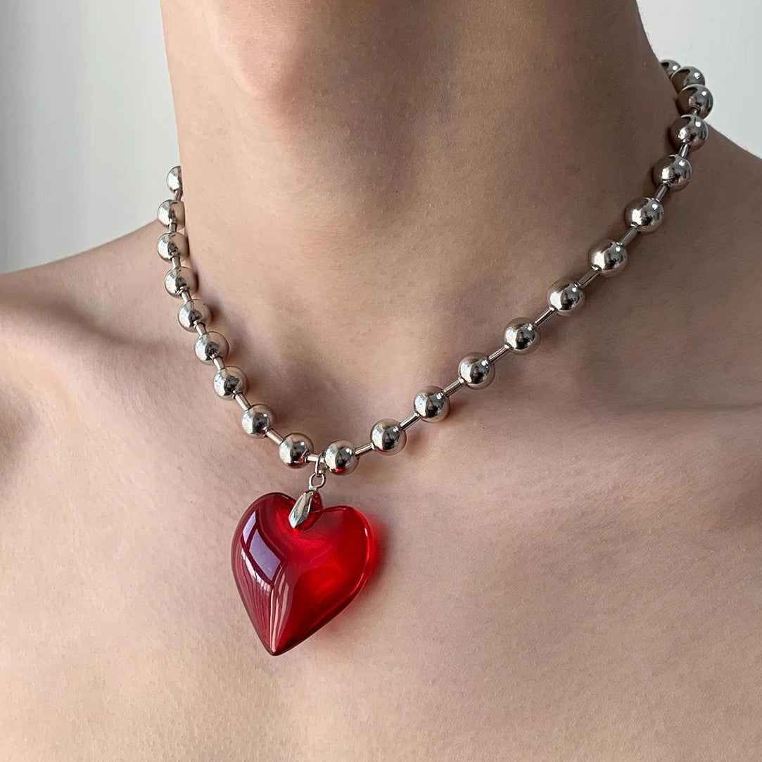 Accessories Red Heart Choker Necklace