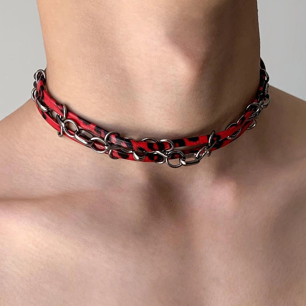 Accessories Red Leopard Choker Necklace