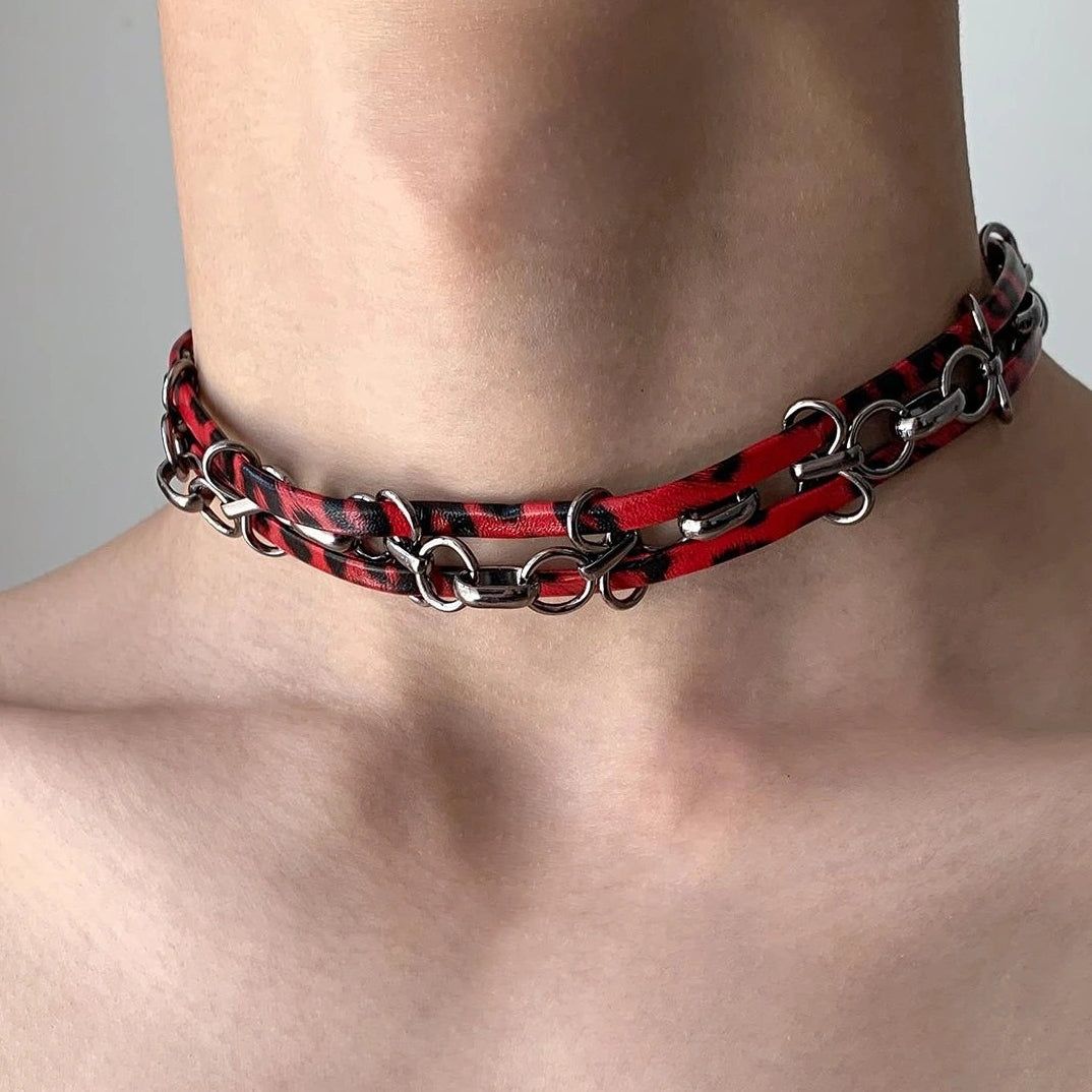 Accessories Red Leopard Choker Necklace