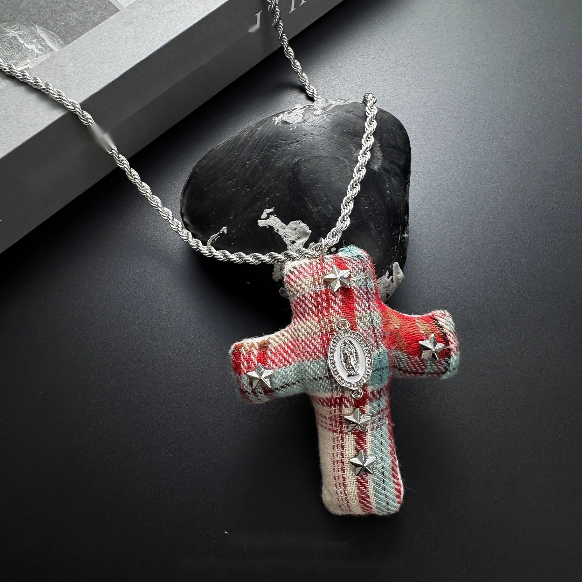 Accessories_Red_Plaid_Cross_Patchwork_Long_Pendant_Necklace_MISSTT