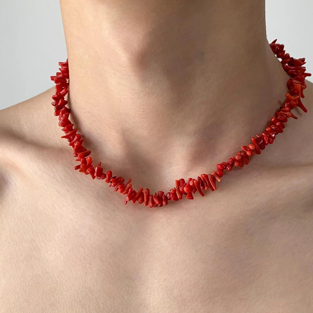 Accessories Red Stone Choker Necklace Minimalist Design Natural Gemstone Luxury Feel