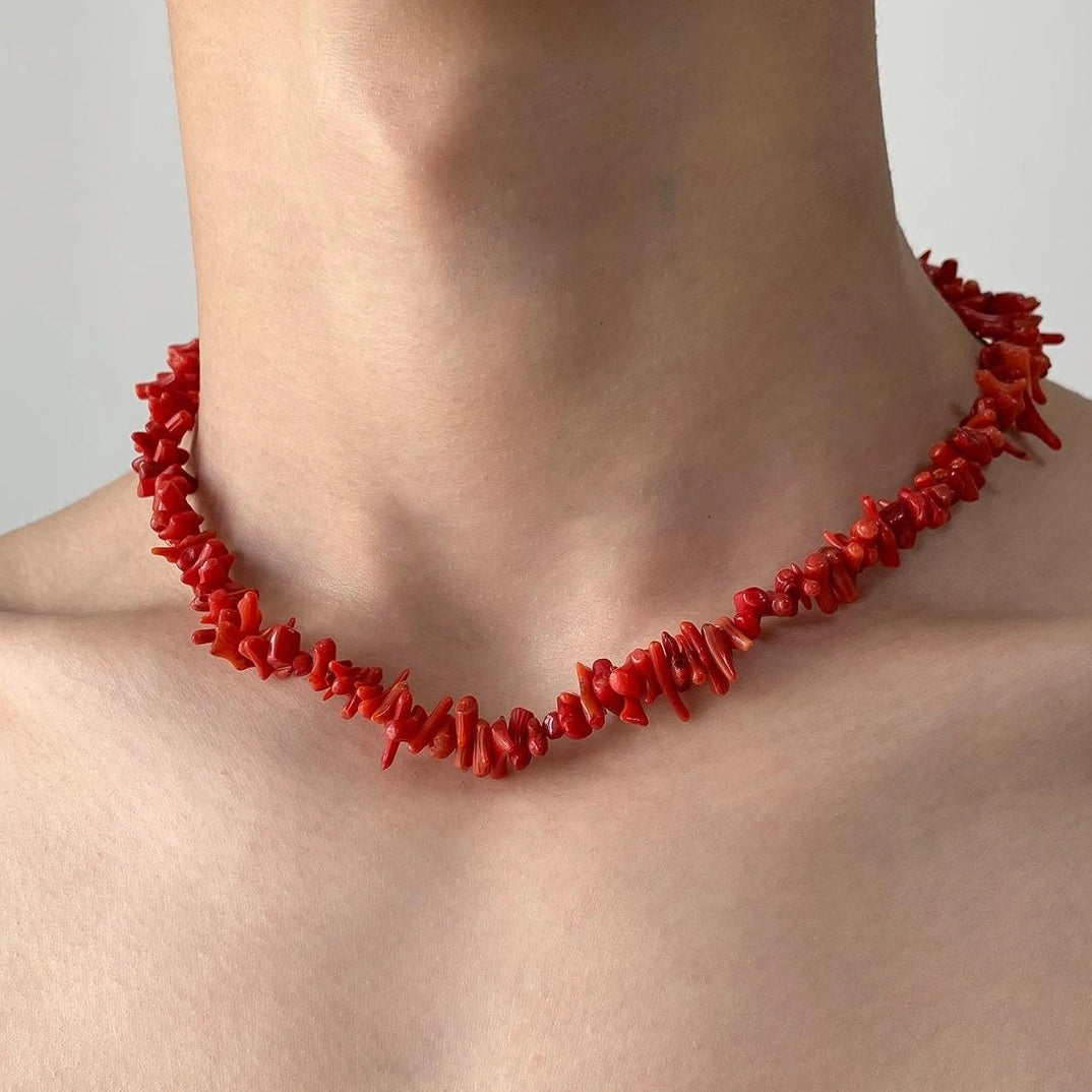 Accessories Red Stone Choker Necklace Minimalist Design Natural Gemstone Luxury Feel