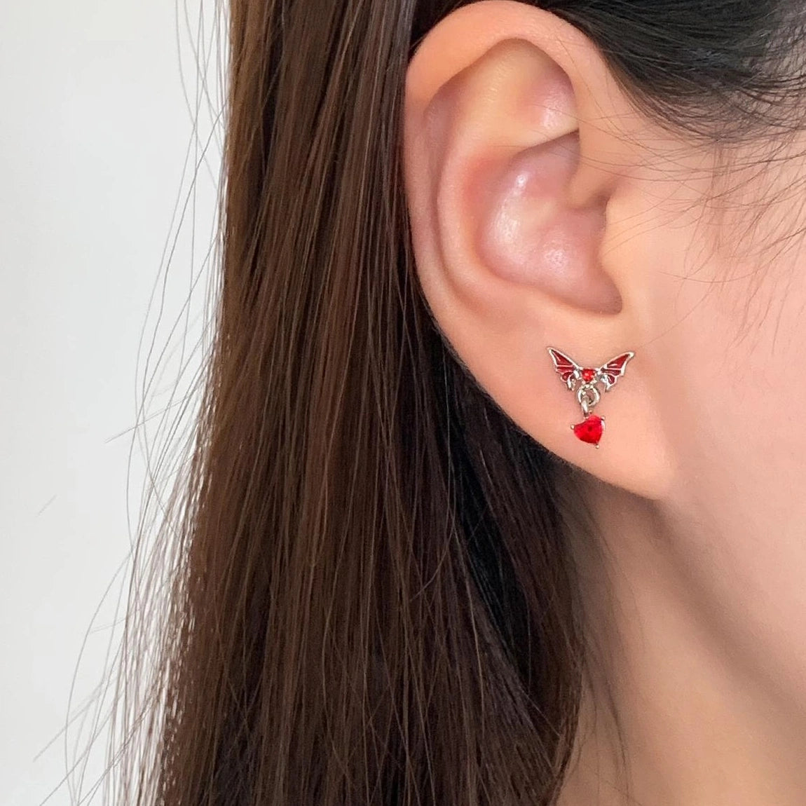 Accessories Red Zircon Stud Earrings With Wing Design