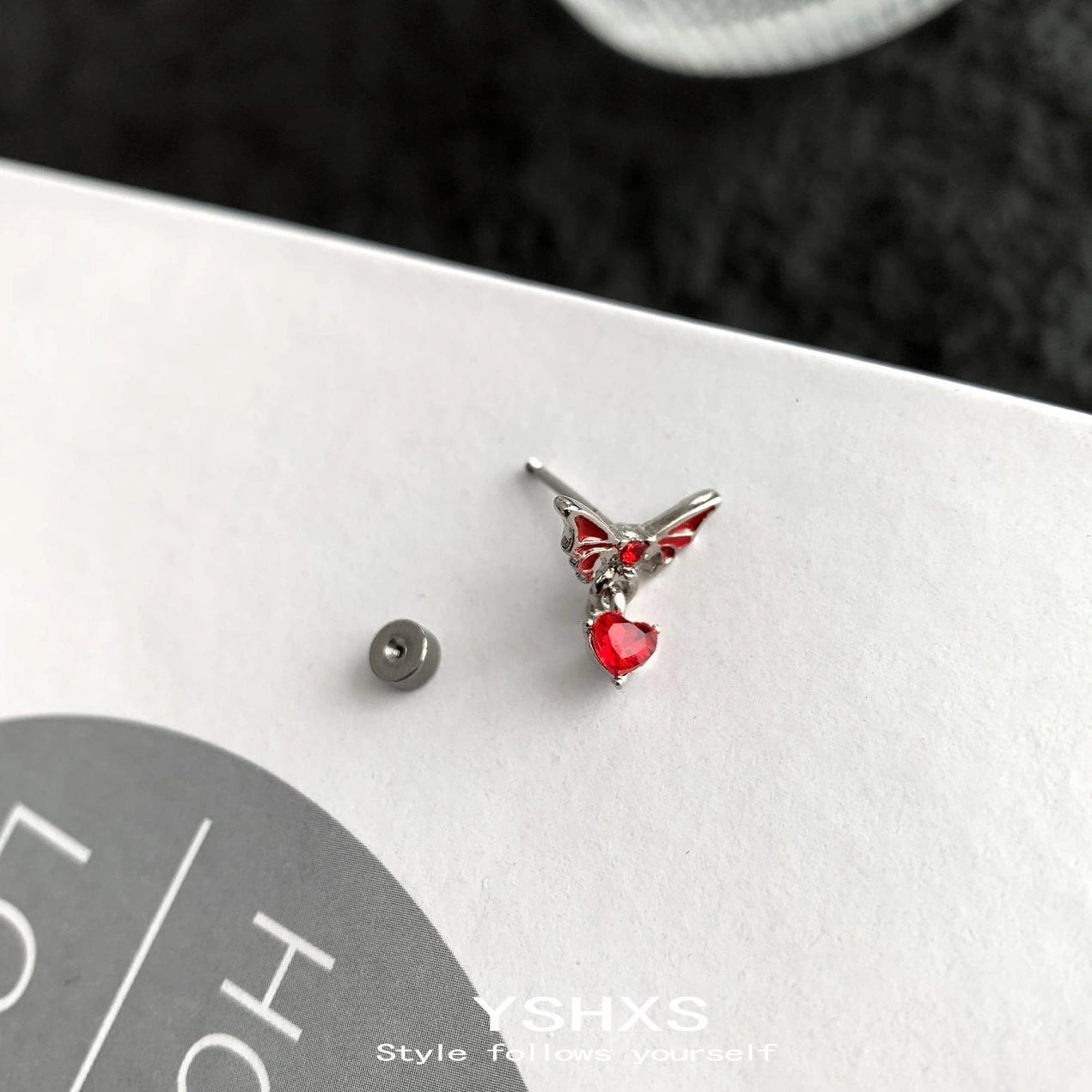 Accessories Red Zircon Stud Earrings With Wing Design