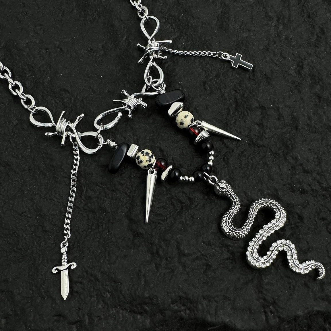 Accessories Retro Punk Snake Chain Fringe Beaded Drop Necklace