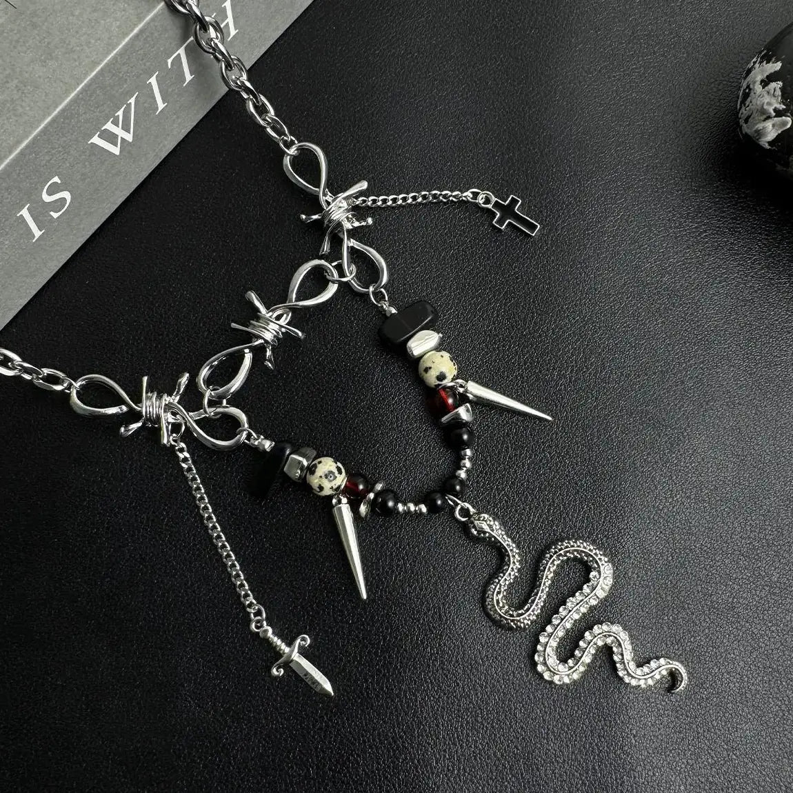 Accessories Retro Punk Snake Chain Fringe Beaded Drop Necklace