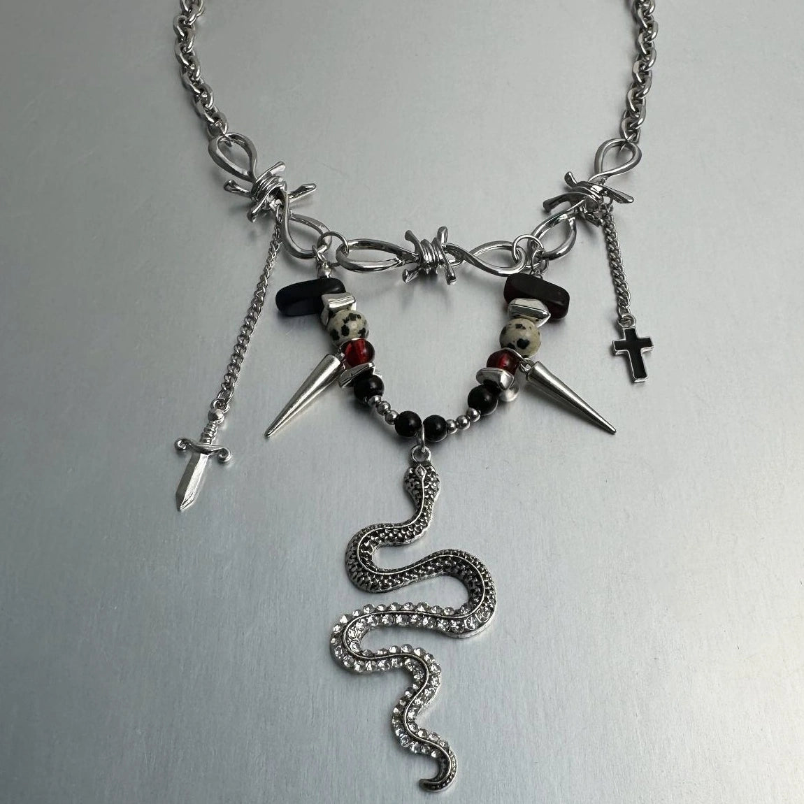 Accessories Retro Punk Snake Chain Fringe Beaded Drop Necklace