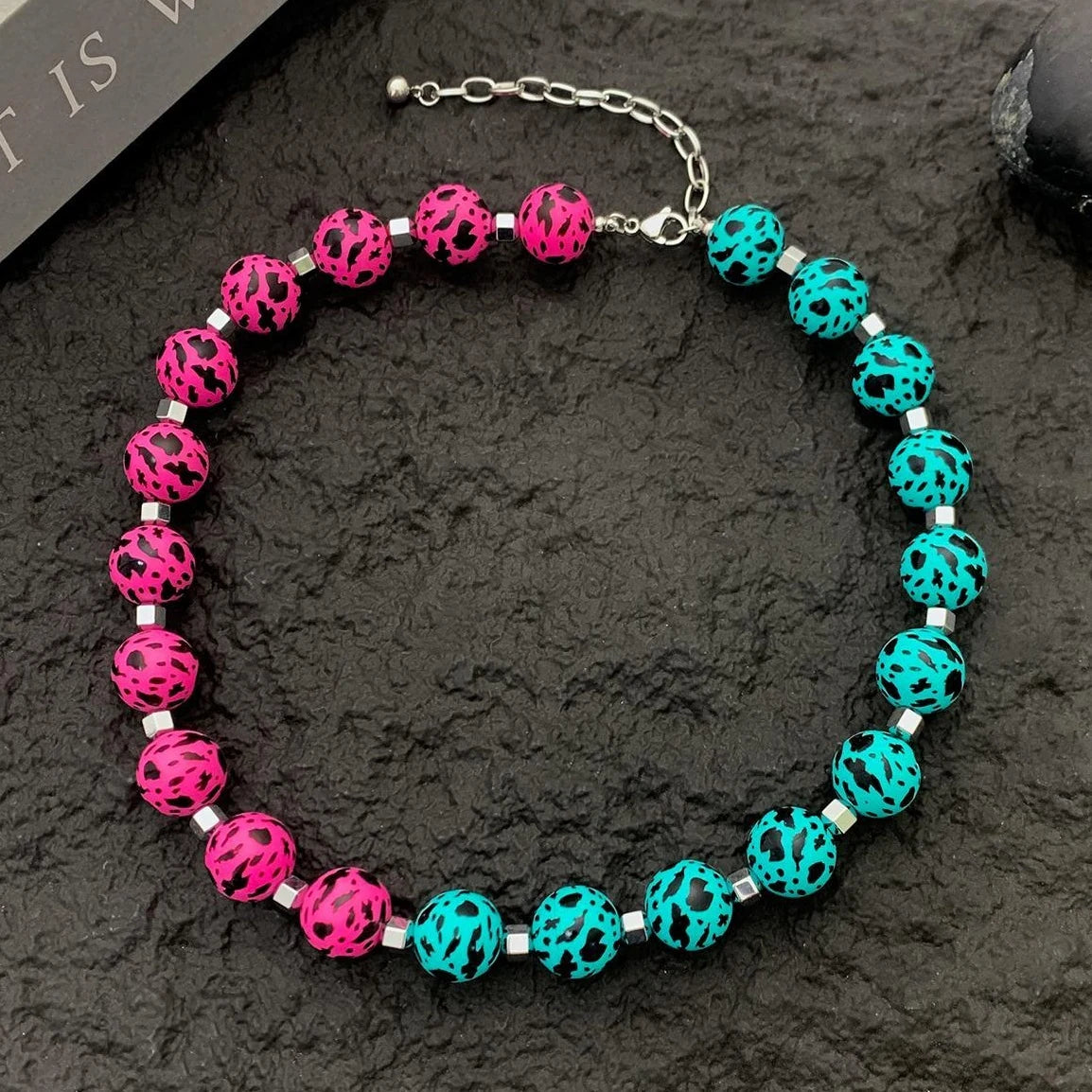 Accessories Rubber Bead Leopard Print Statement Necklace