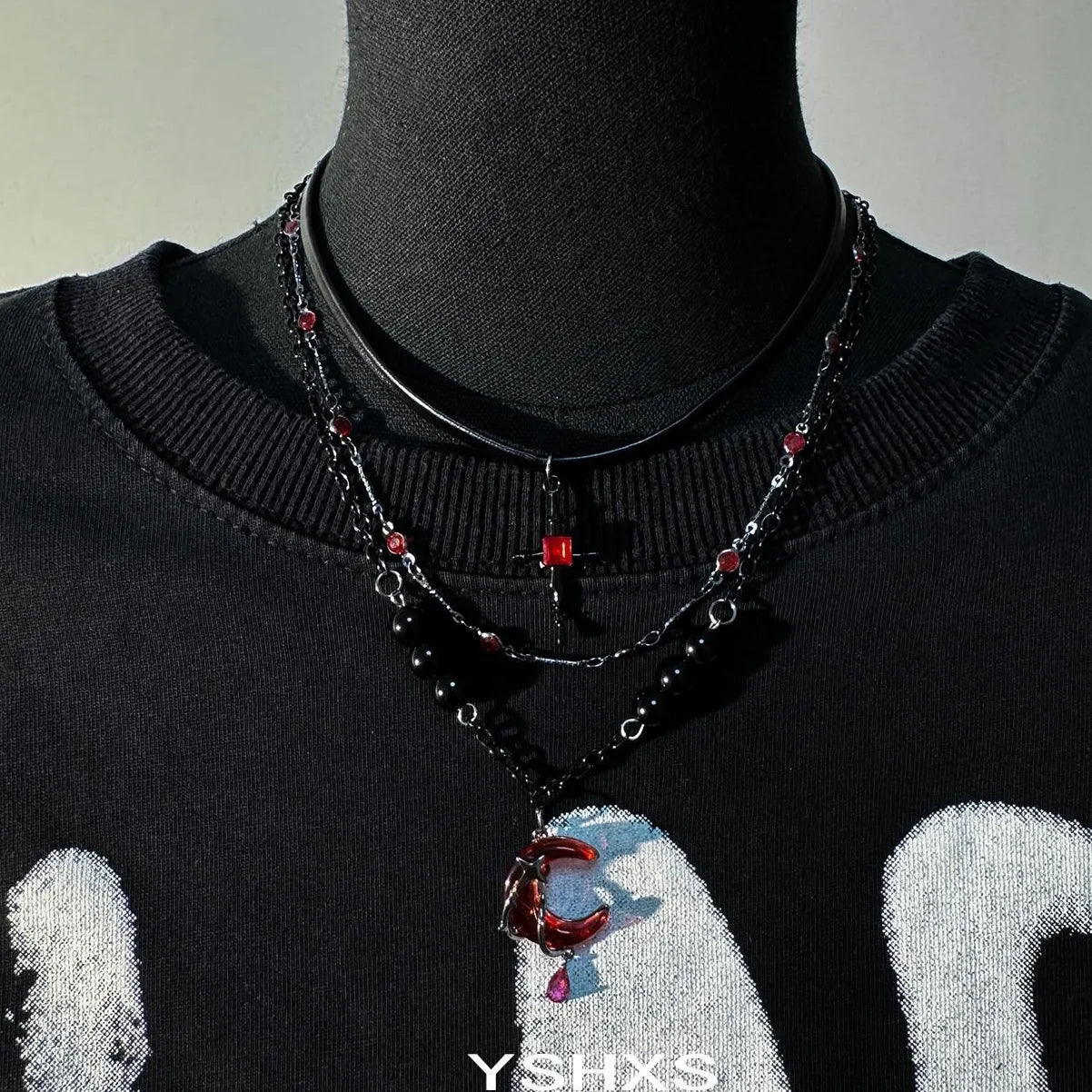 Accessories Scarlet Crescent Gothic Layered Necklace