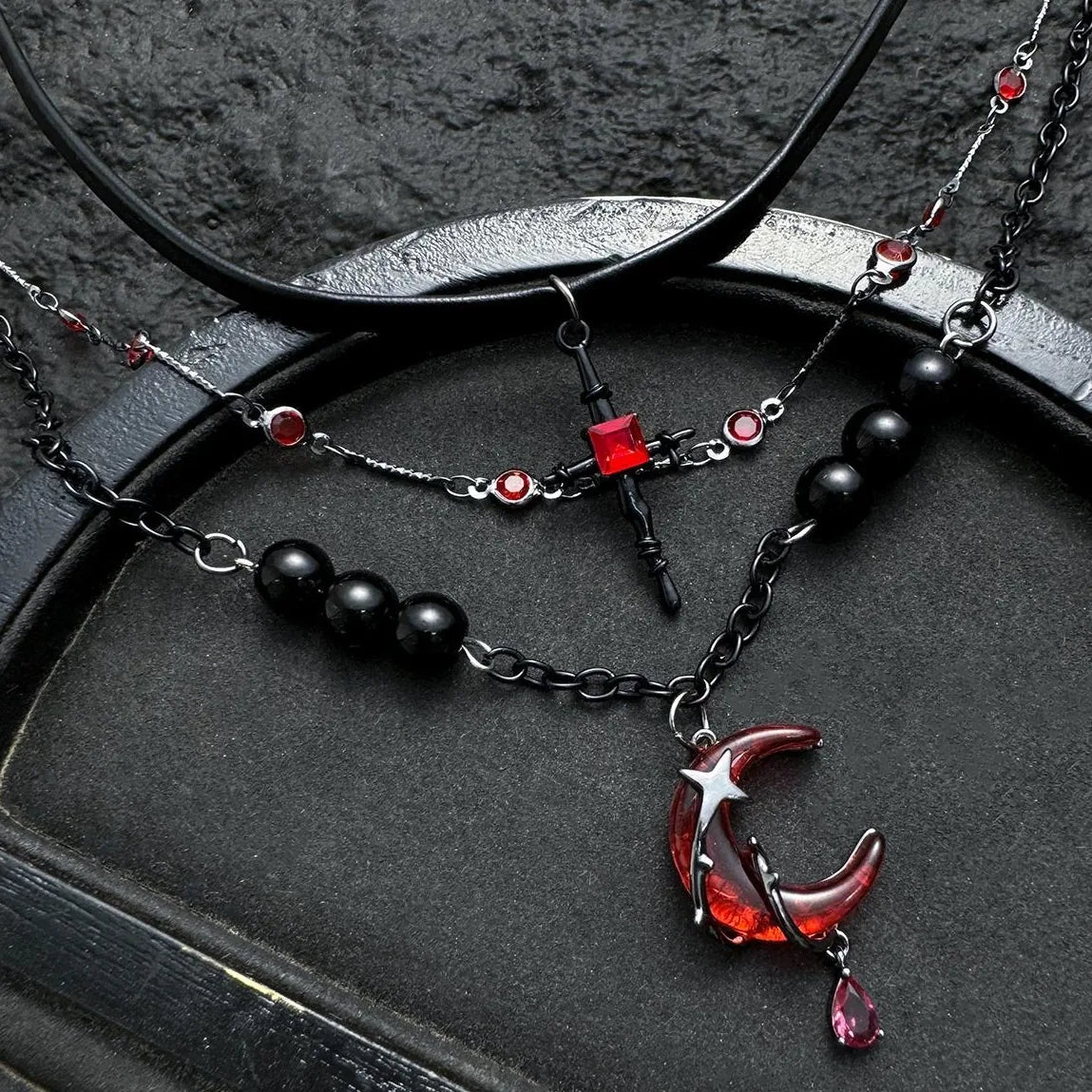 Accessories Scarlet Crescent Gothic Layered Necklace