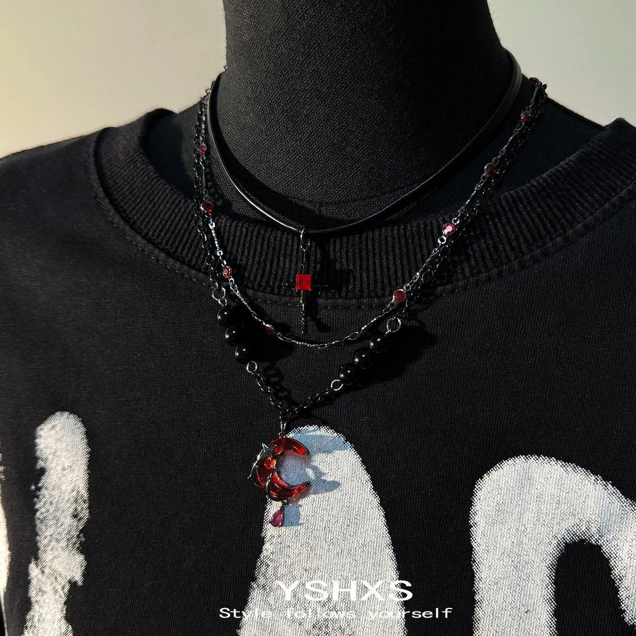 Accessories Scarlet Crescent Gothic Layered Necklace