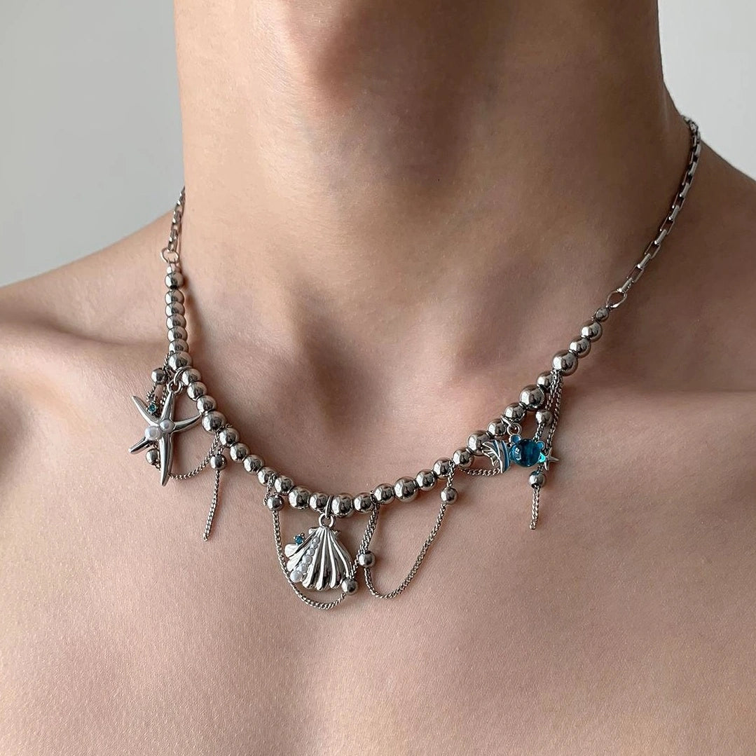 Accessories Seashell Starfish Metal Fringe Beaded Necklace