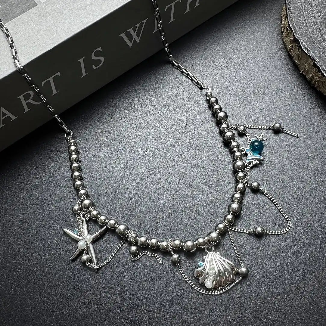 Accessories Seashell Starfish Metal Fringe Beaded Necklace