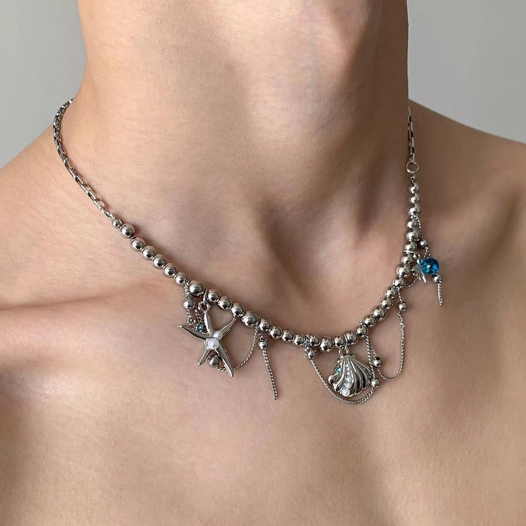 Accessories Seashell Starfish Metal Fringe Beaded Necklace