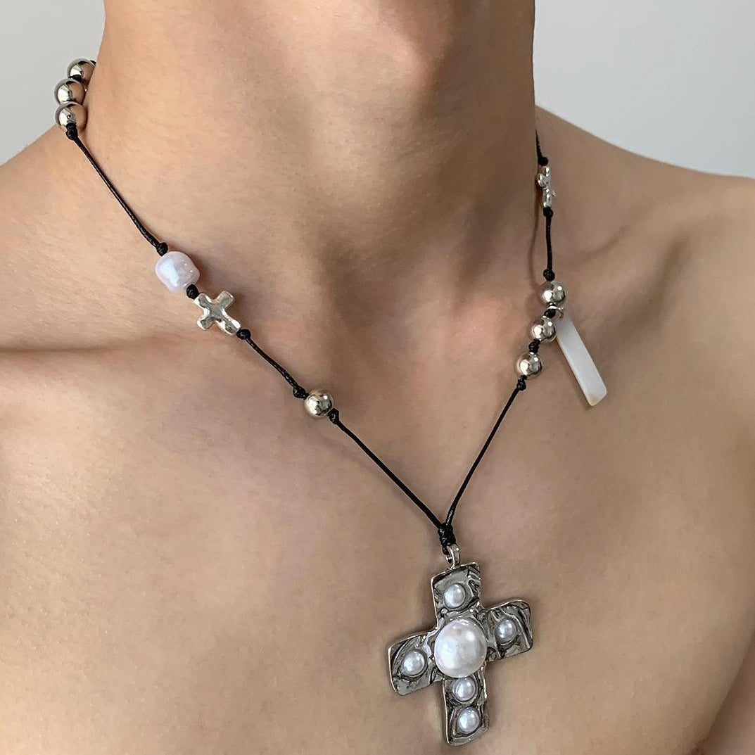 Accessories Silver Pearl Cross Pendant Necklace