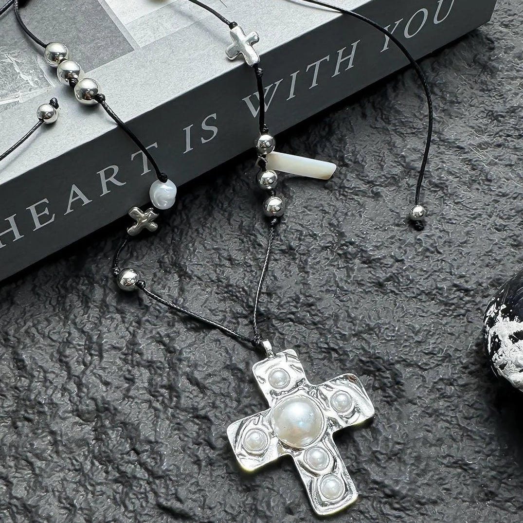 Accessories Silver Pearl Cross Pendant Necklace