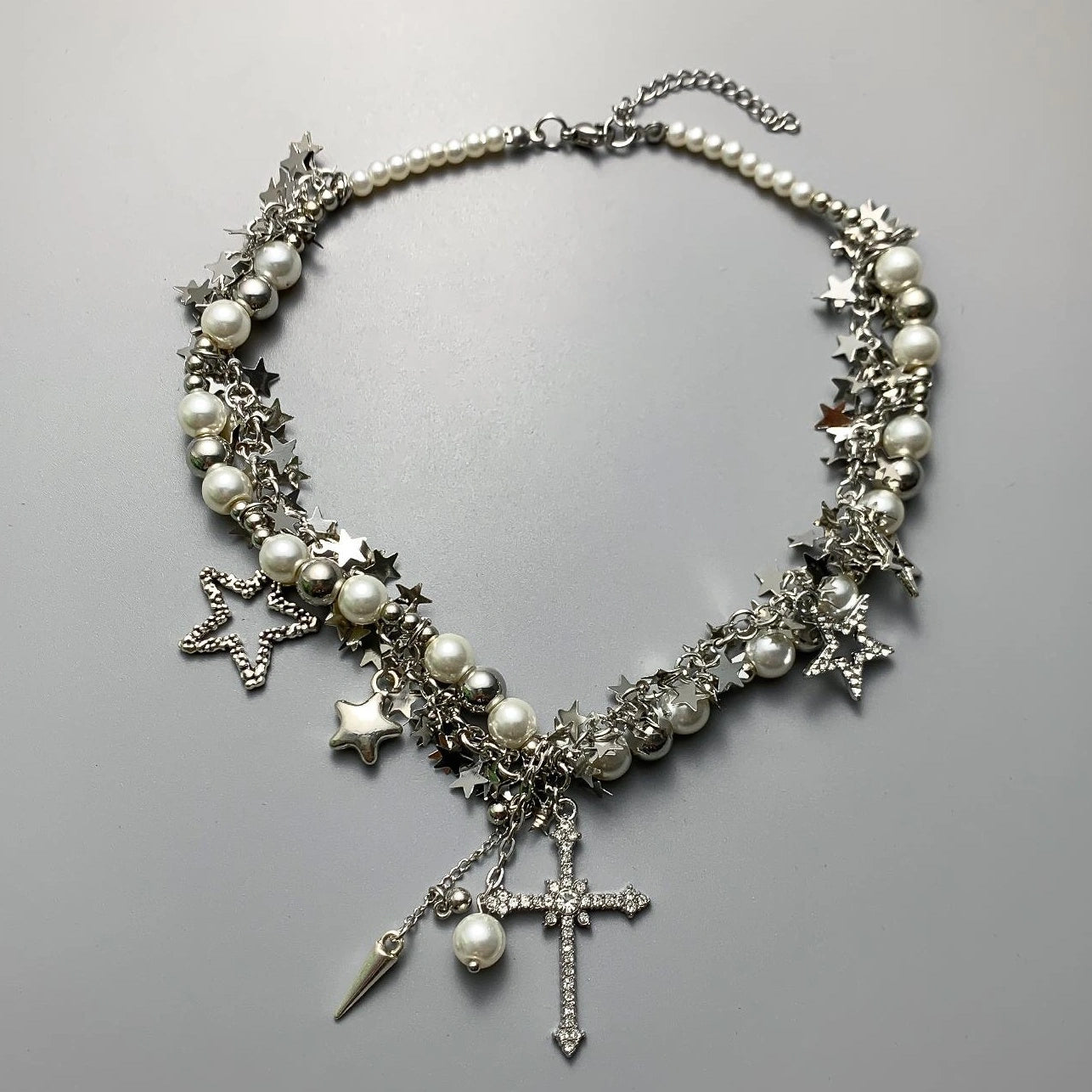 Accessories Silver Star Cross Tassel Layering Necklace