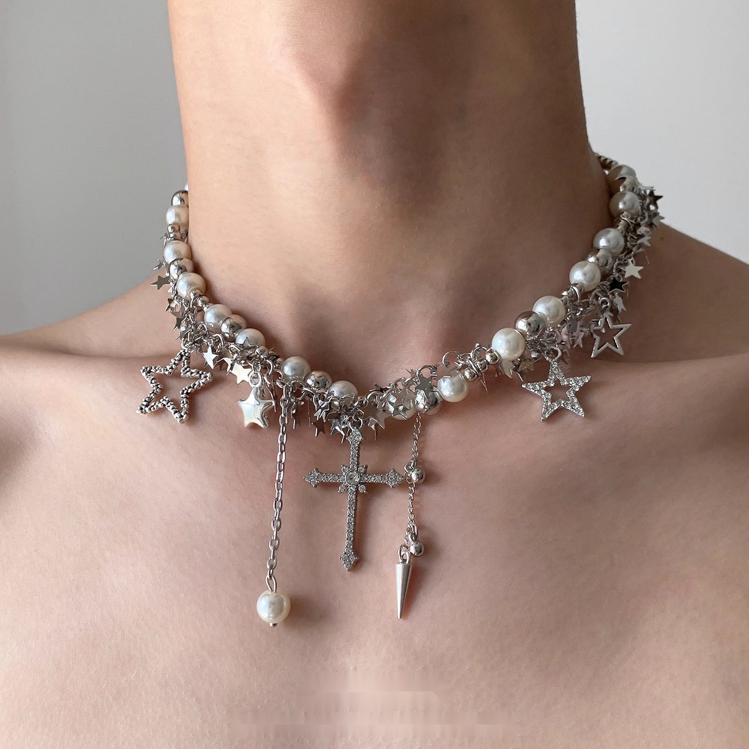 Accessories_Silver_Star_Cross_Tassel_Layering_Necklace_MISSTT