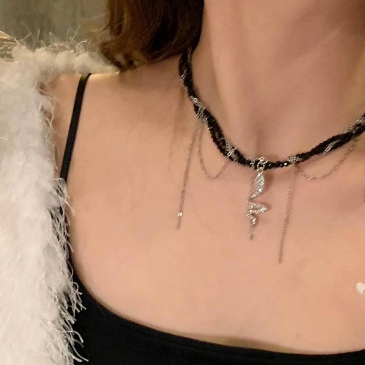 Accessories Snake Chain Fringe Crystal Choker Necklace